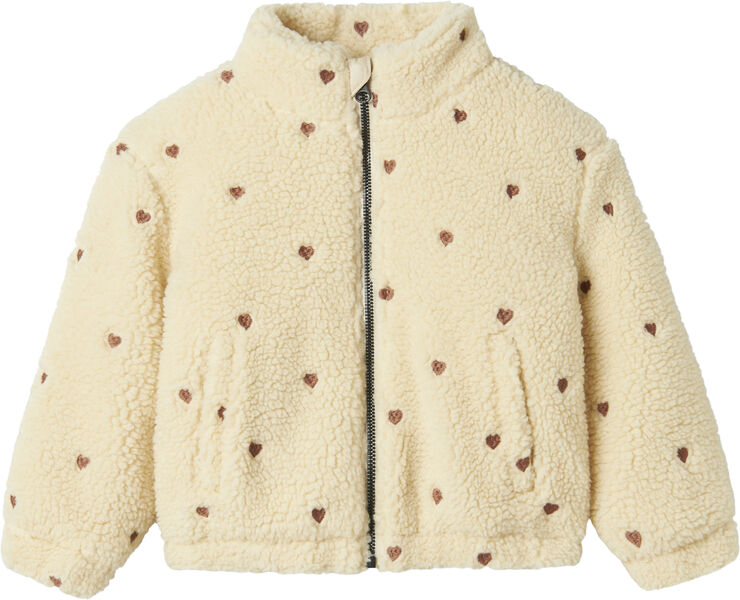 Lil' Atelier NMFNALO SHERPA LOOSE JACKET LIL Sandshell/emb. hearts