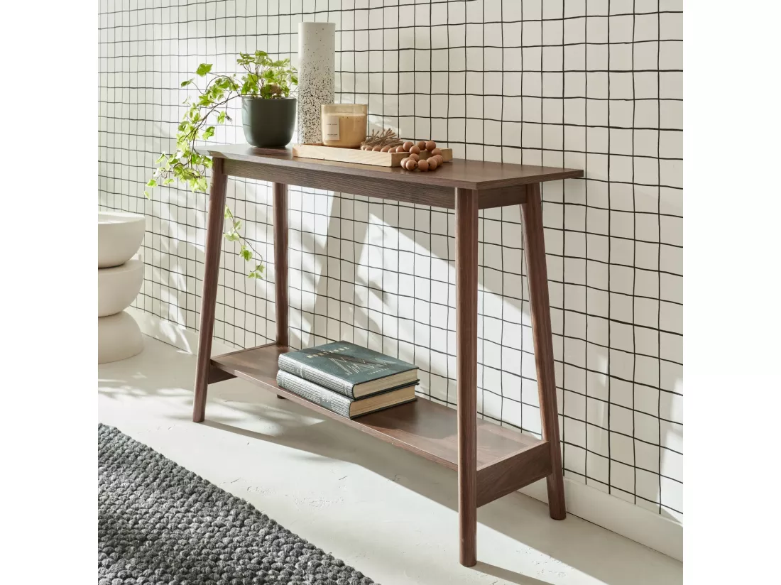 Console scandinave déco bois de noyer. 1 étagère