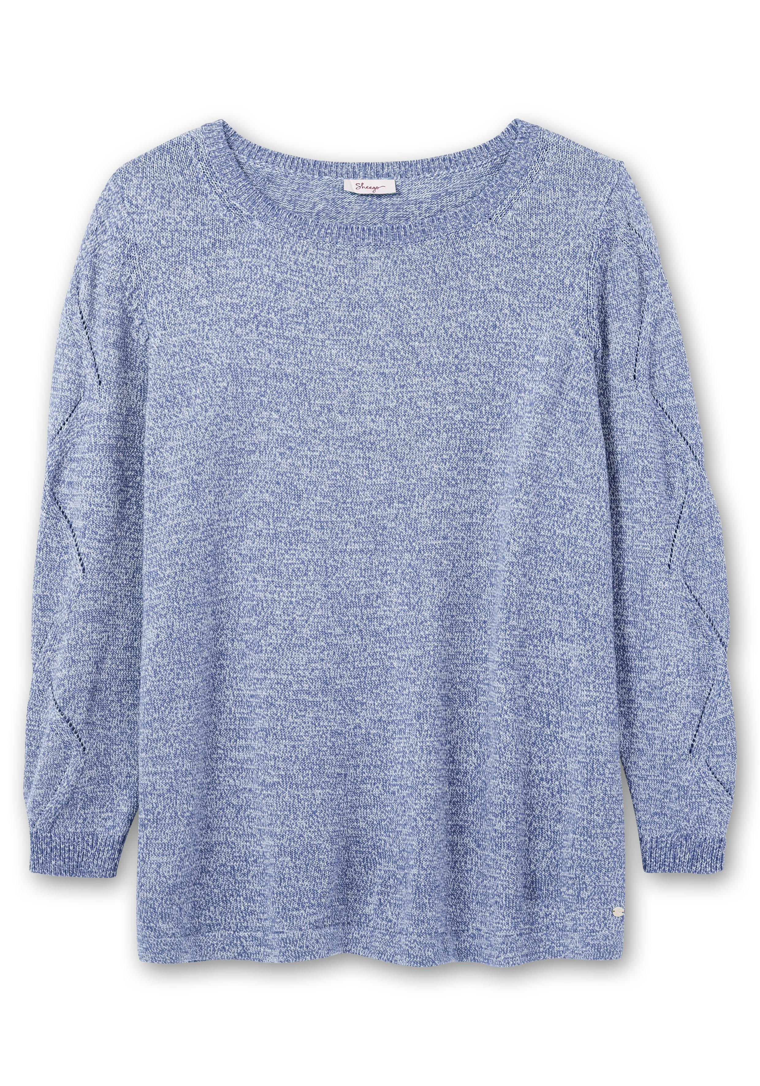 Melierter Pullover mit Ajourmuster am Ärmel