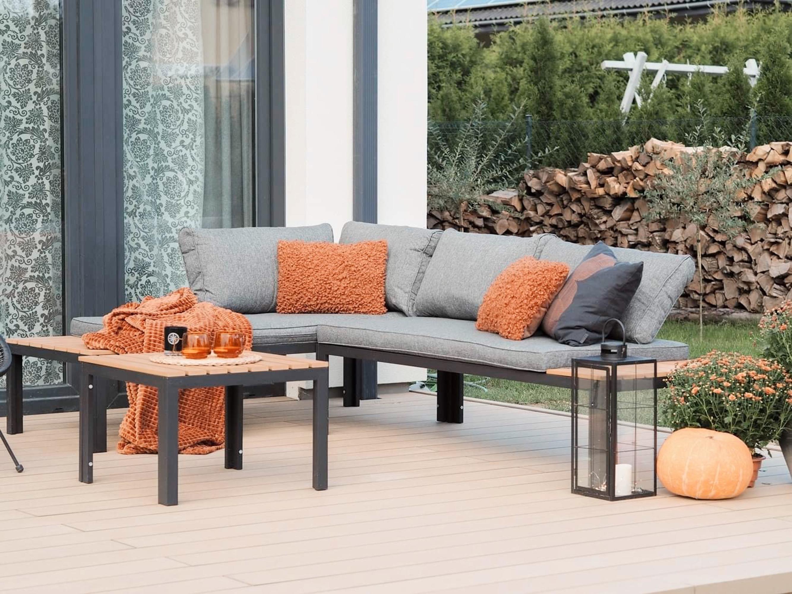 Tuin hoekloungeset met tafel 4-zits PIENZA II rechtszijdig modulair Grijs