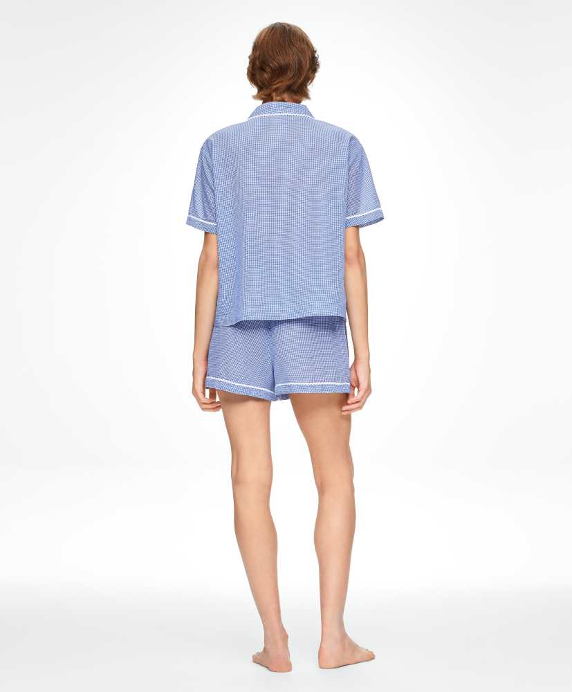 Camisa de manga curta, 100% algodão xadrez vichy
