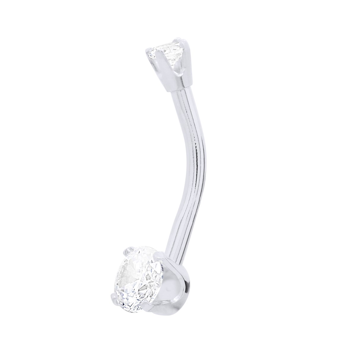 Piercing de Nombril en Or Blanc serti de deux oxydes de Zironium Blanc Ronde - Sertis Griffes - Anallergique
