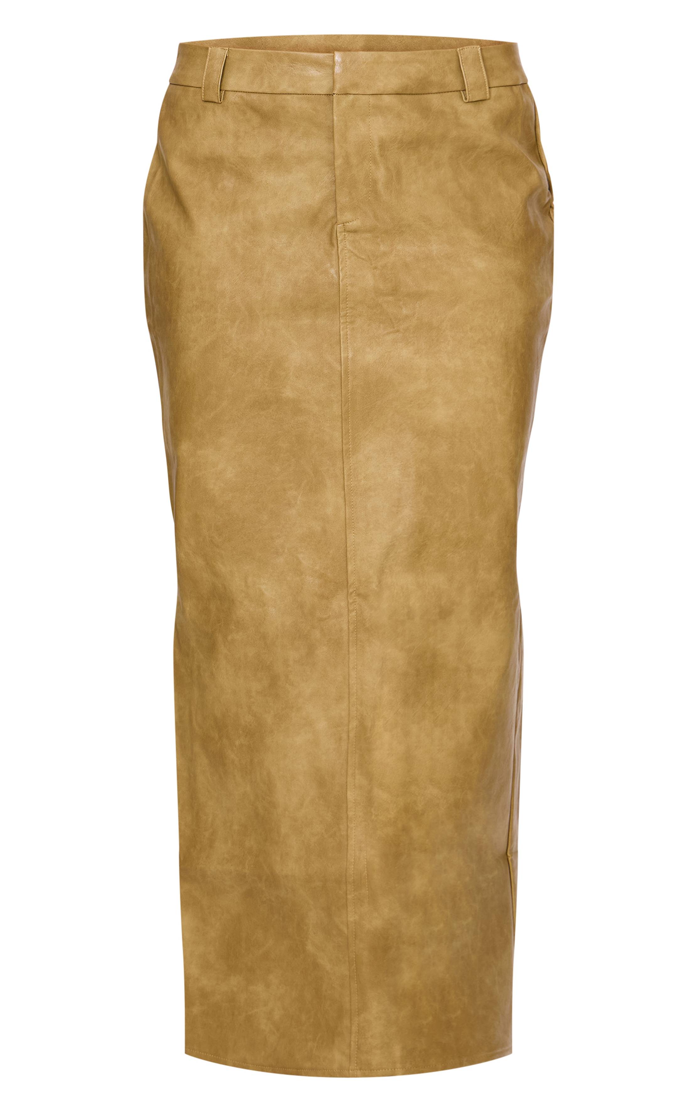 Vert Olive Jupe Longue En Synthétiquecuir Effet Délavé