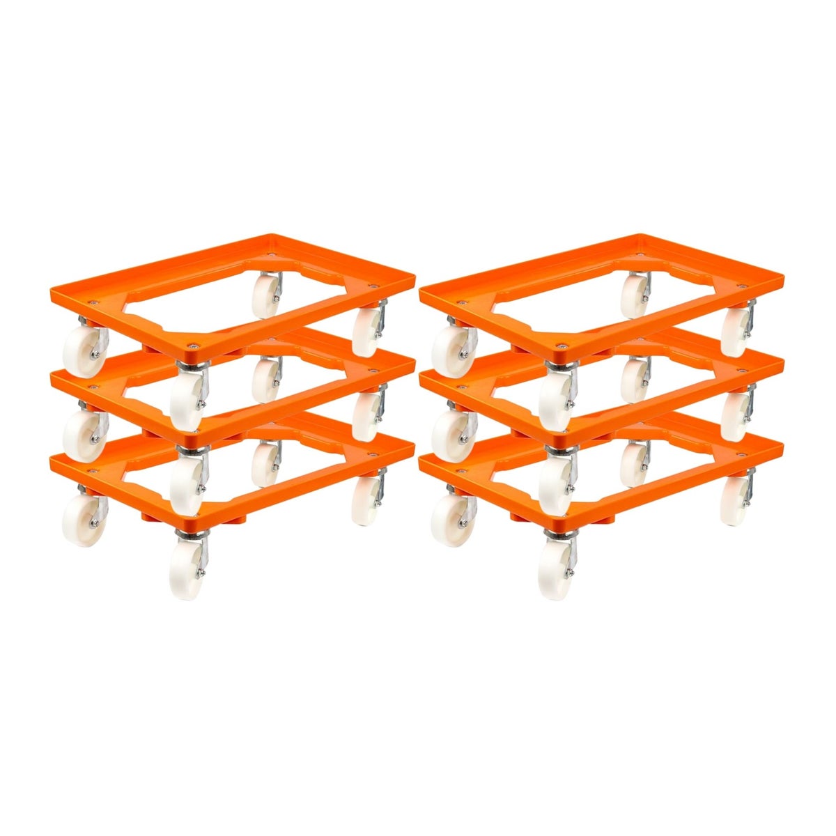PROREGAL Transportwagen voor Euroboxen 60 x 40 cm met kunststof wielen, oranje, open dek, 2 zwenkwielen en 2 remwielen, draagvermogen 300 kg