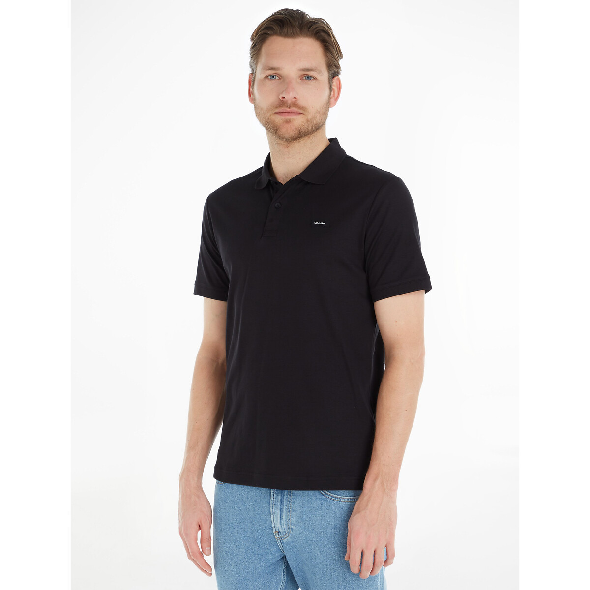 CALVIN KLEIN<br>Polo slim de algodão, com logo no peito