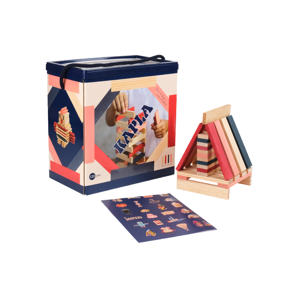 Kapla - 120 Box - Natural, Mørke Blå, Pink & Rød