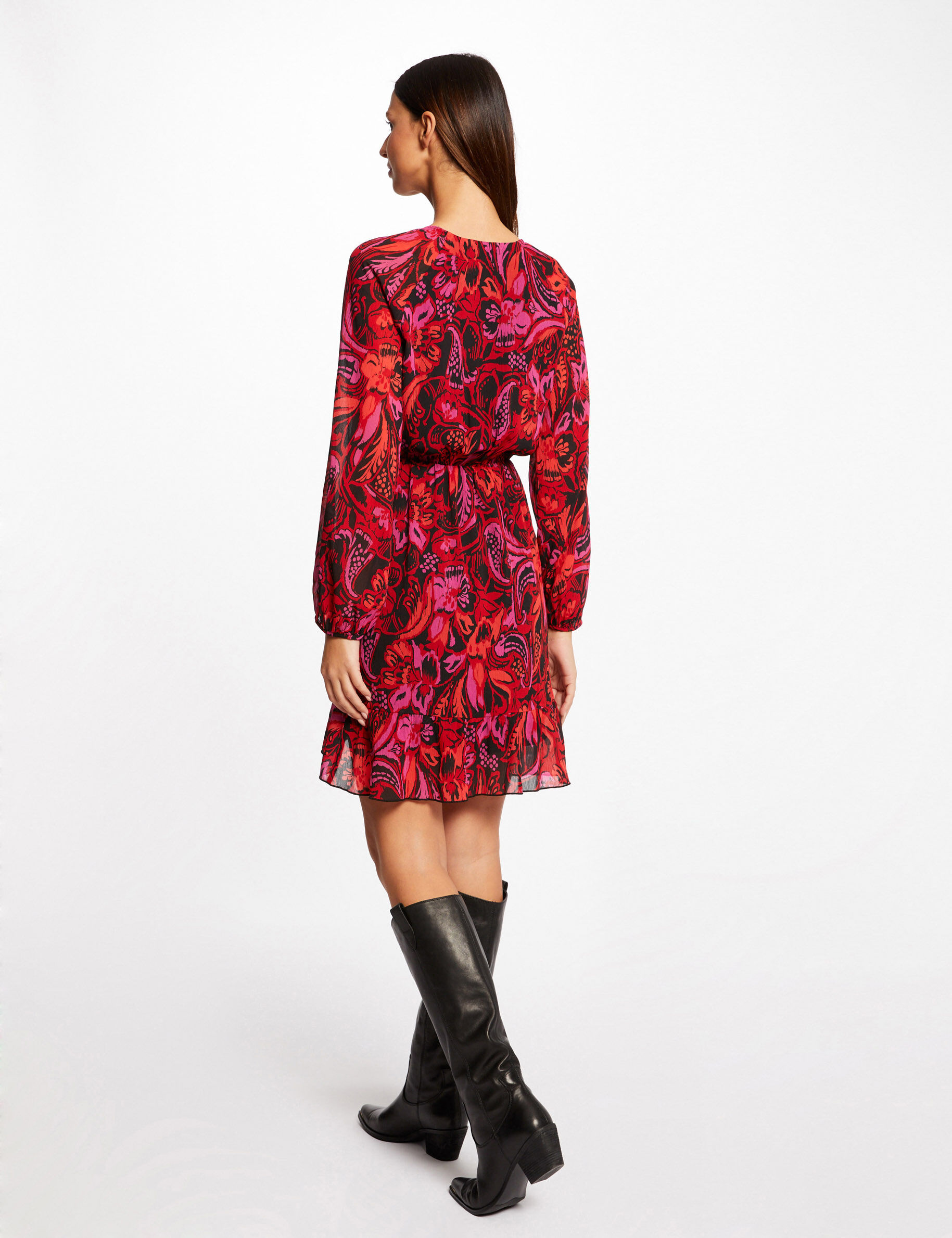 Robe droite froncée imprimé végétal multico femme - multico