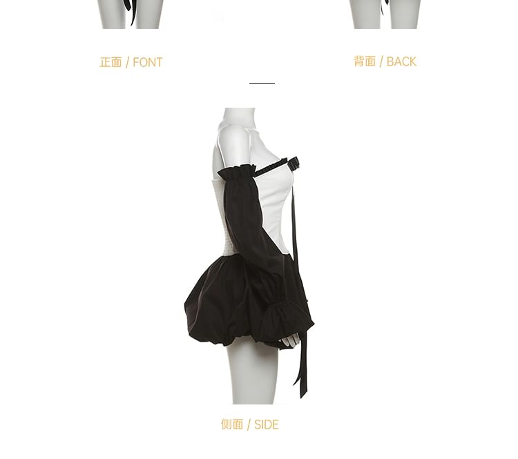 Bababy - Set: Tweekleurige strik mini A-lijn buisjurk + mouwen