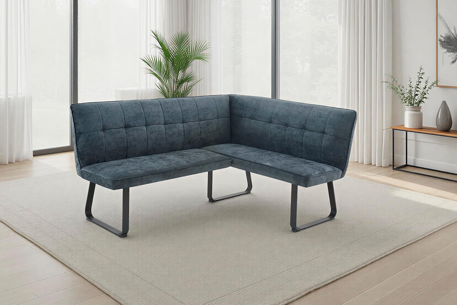 byLIVING Eckbank TALEA/Webstoffbezug in dunkelgrau, Gestell in schwarz/Große Eckbank L-Form, Langer Schenkel Links, komfortable Nosaqfederung/Sitzbank/Essbank/Maße: 168 x 128, H 93,5 cm