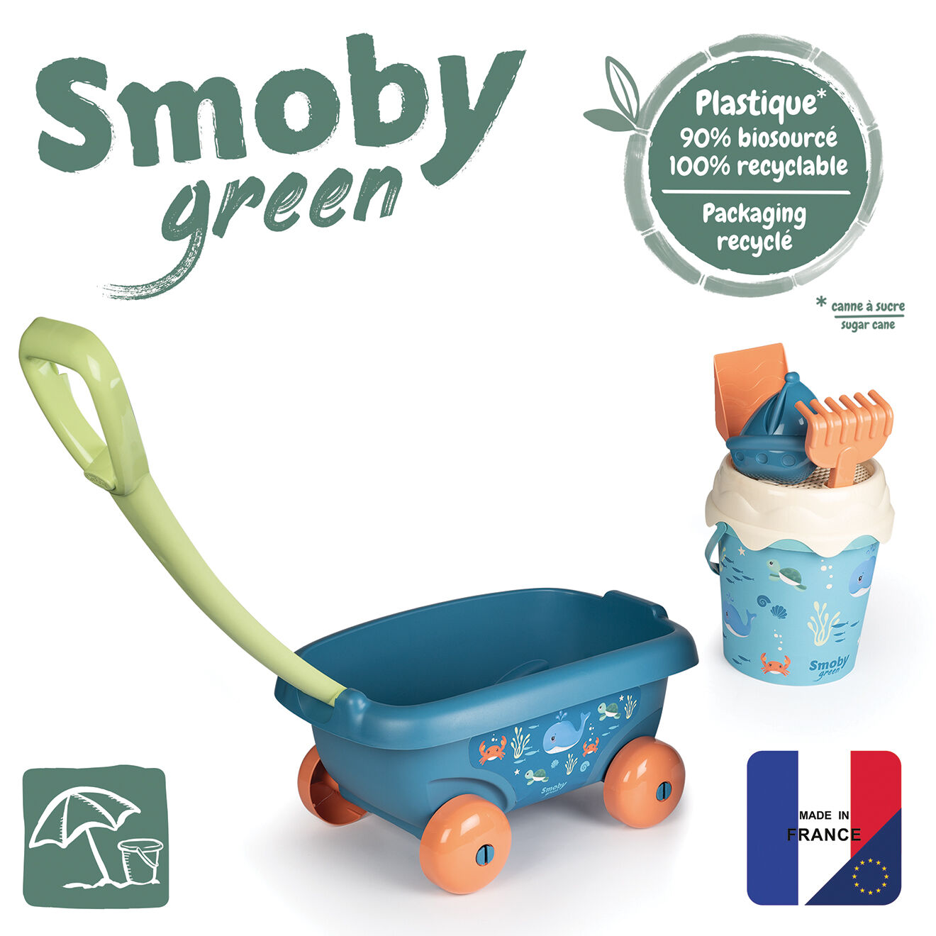 Smoby Chariot de plage garni bleu -