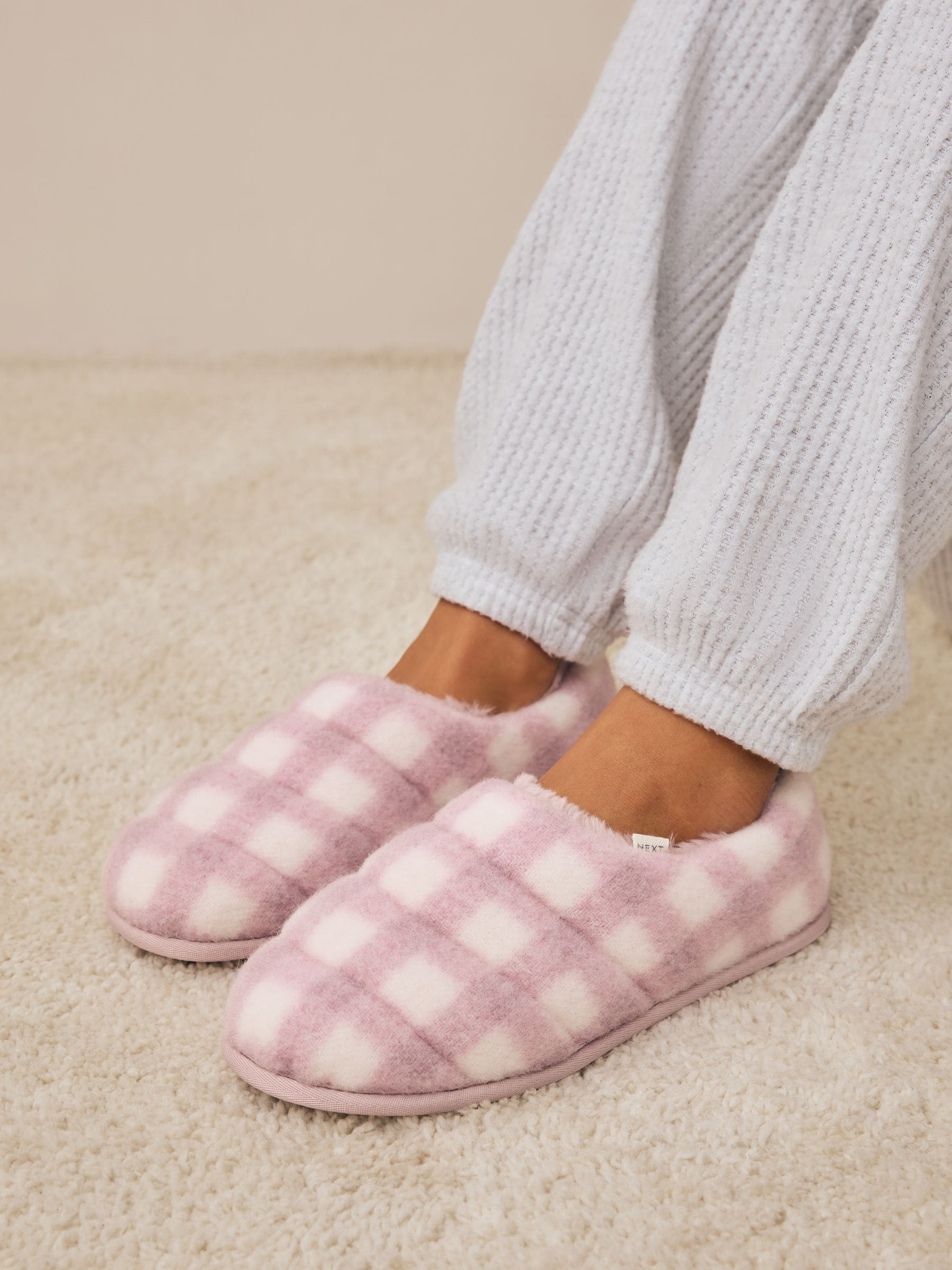 Roze geruit - Quilted Faux Fur Shoot Slippers