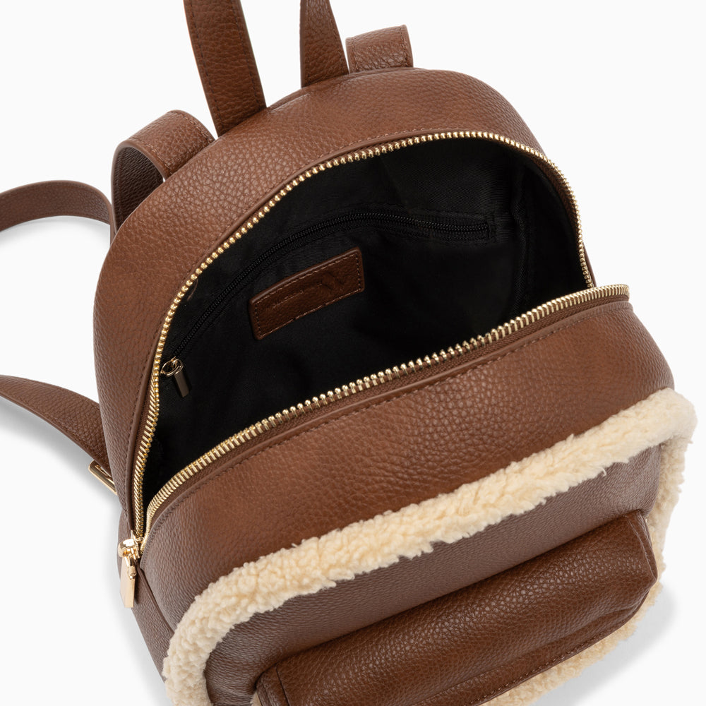Sacs-Petit sac à dos Anouchka marron et beige en faux shearling
