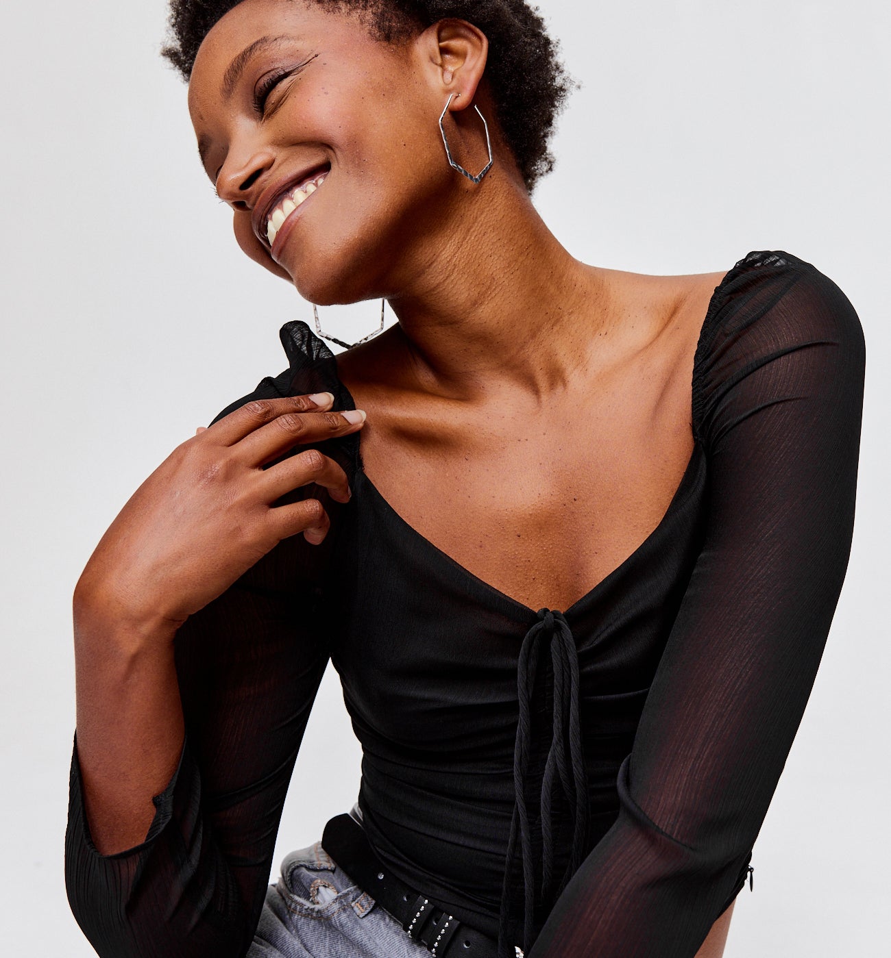 Crop top en voile Femme - Noir