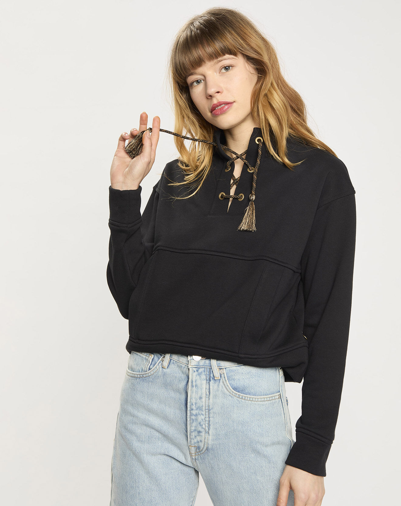 Scotch & Soda Sweat 100% Coton Bio à laçage noir