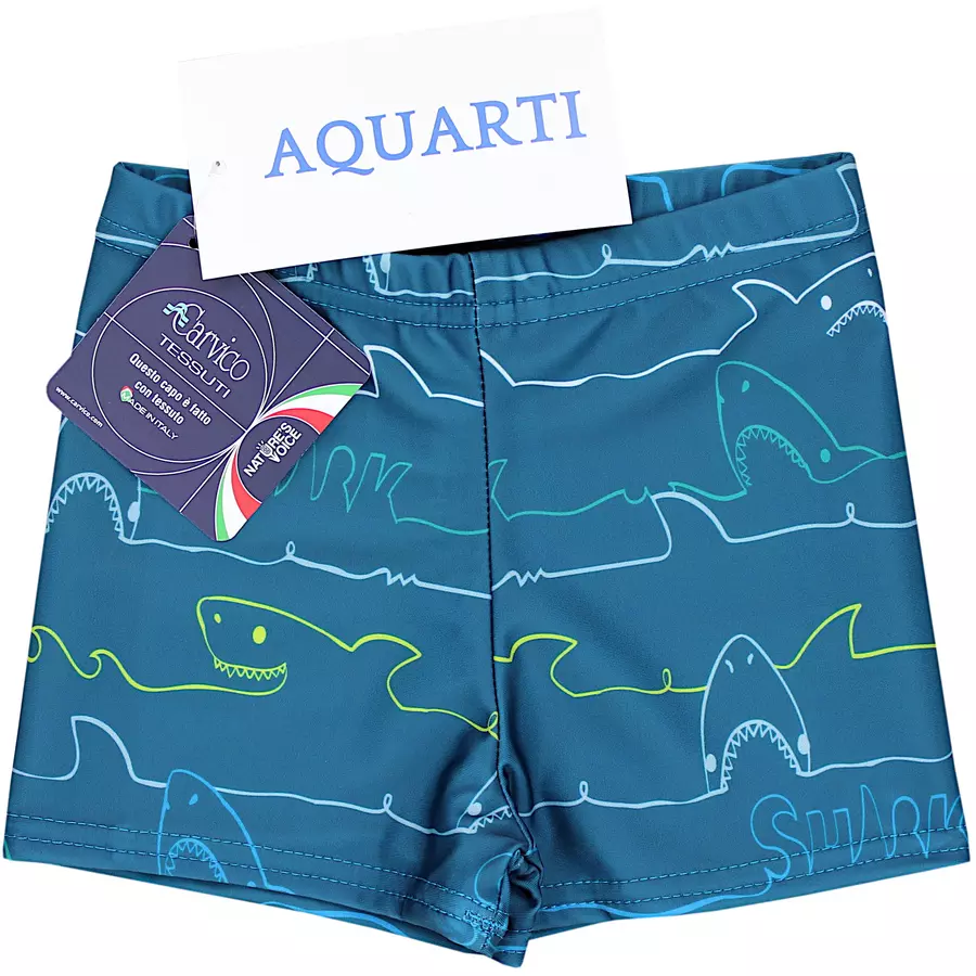 Aquarti Jungen Badehose Gestreift mit Motiven denim