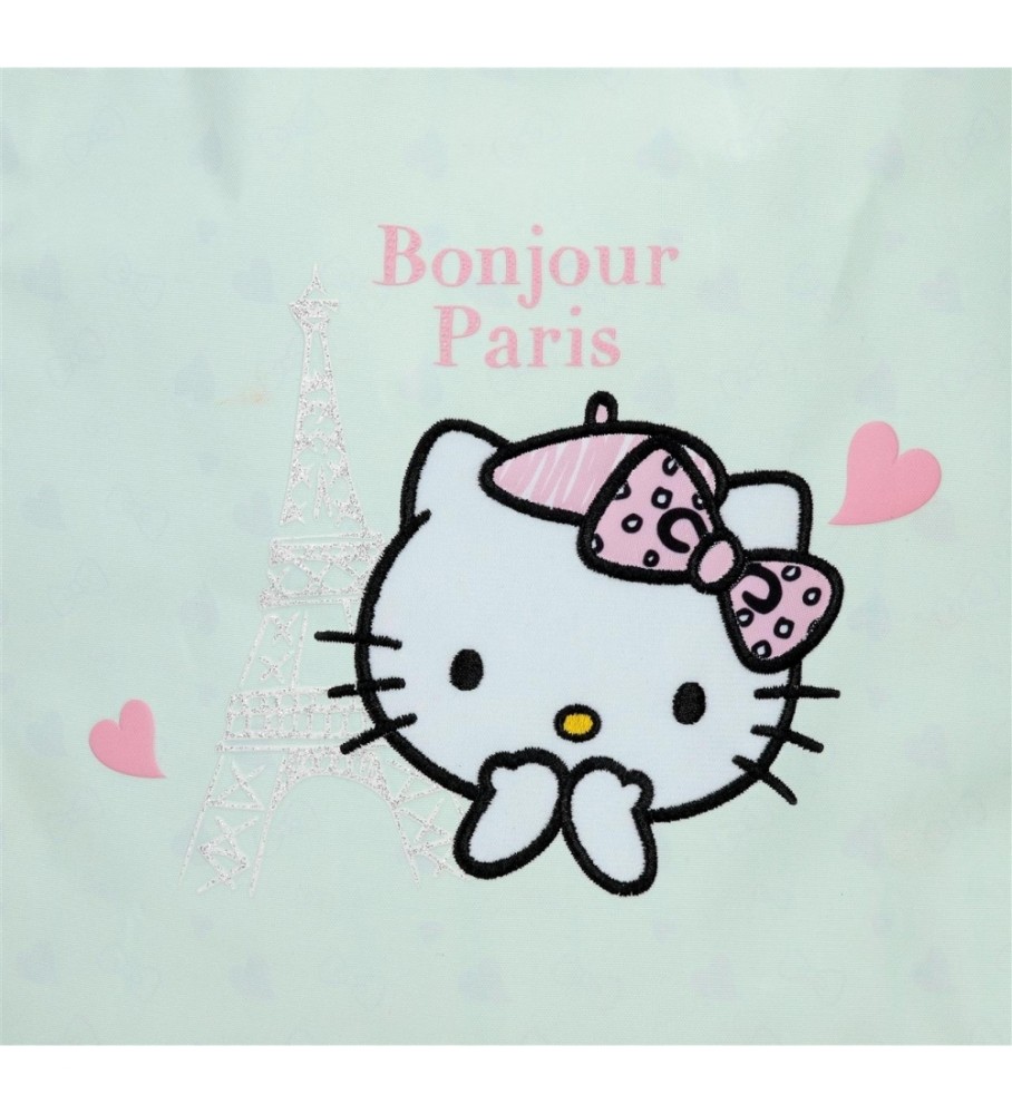 Mochila Joumma Bags Hello Kitty Paris com Rodinhas Turquesa - 23x25x10cm -