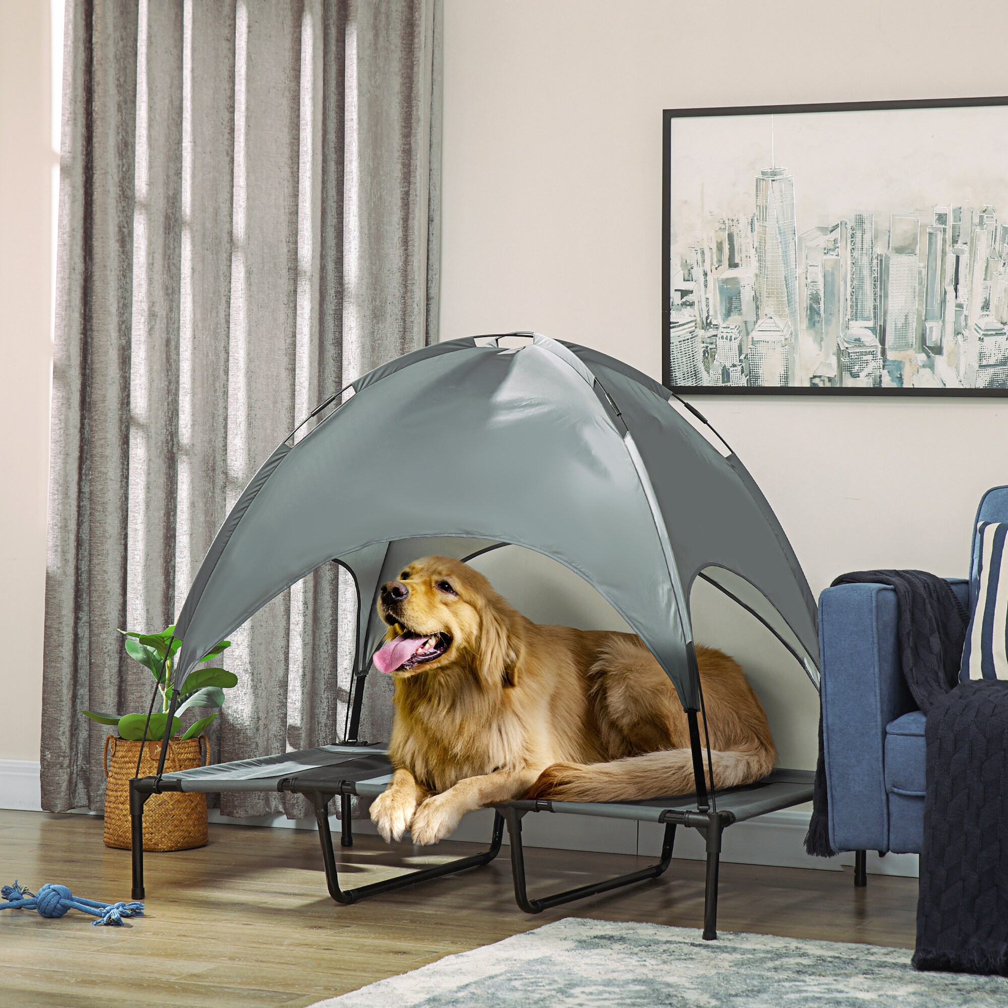 PawHut Hundebett mit Baldachin 122 x 92 x 108 cm (LxBxH)