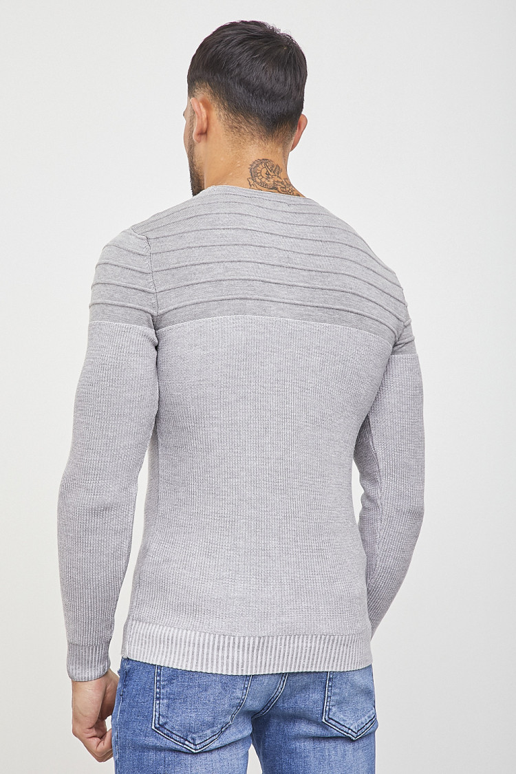 Pull fin bicolore gris et blanc