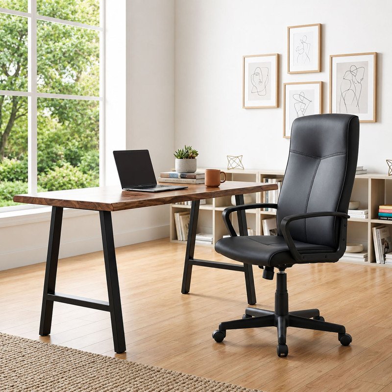 Fauteuil de bureau YOKO simili cuir - avec accoudoirs  Mécanisme Basculant centré - Pieds noir
