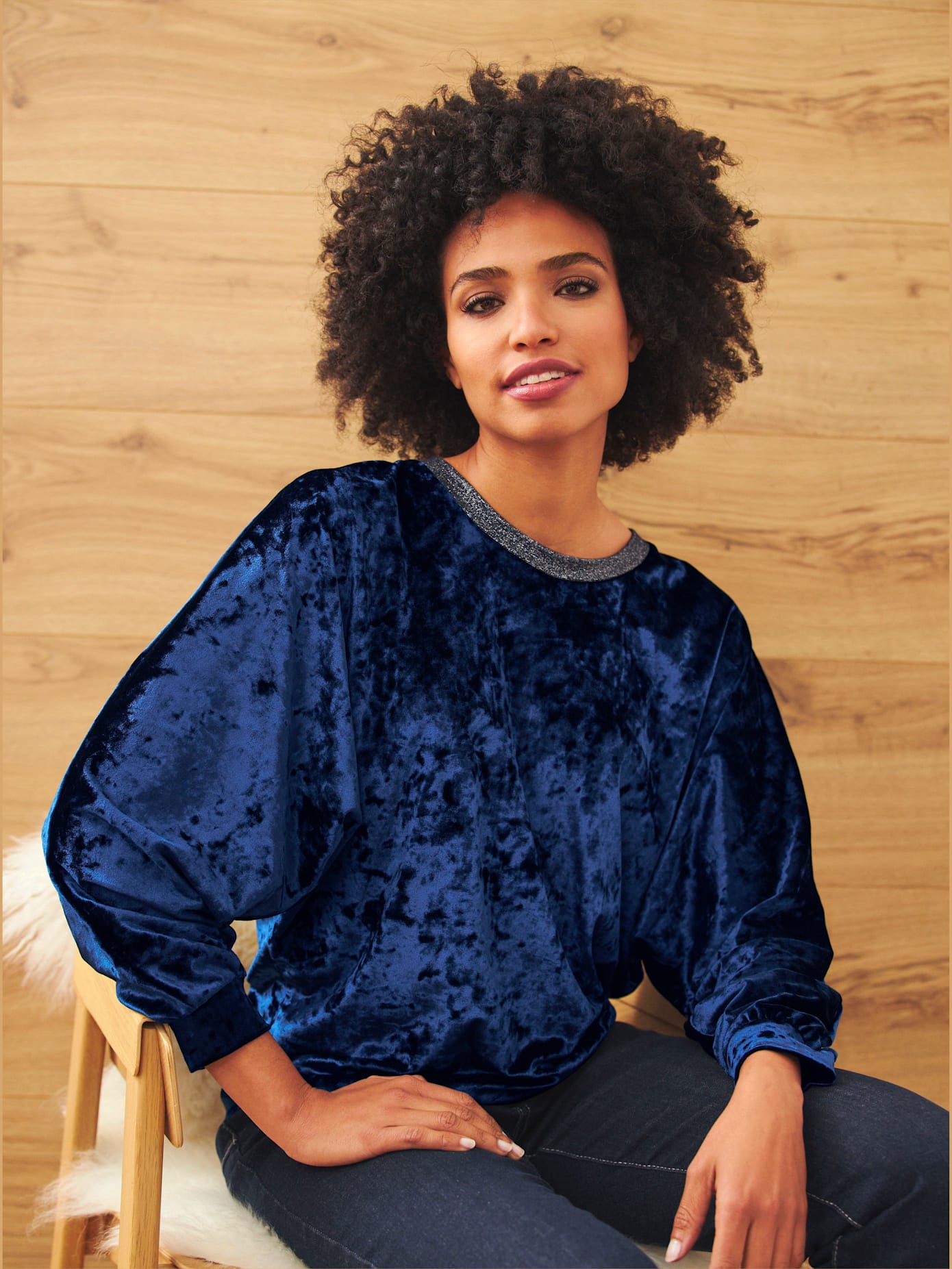 T-shirt en velours rubans contrastés brillants