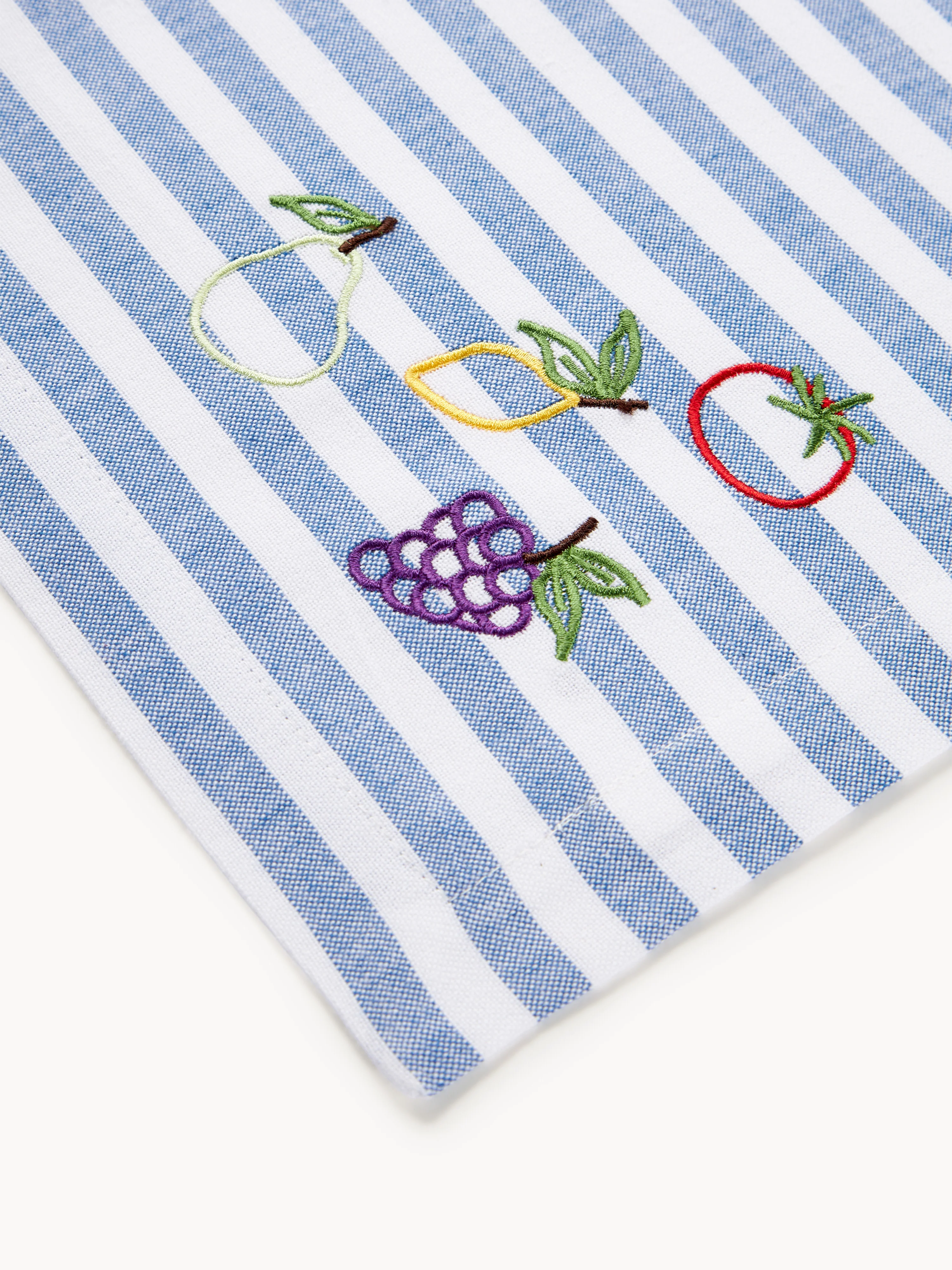 Gestreepte placemats Melony met geborduurde motieven, 2 stuks
