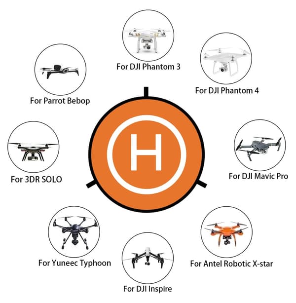 Landingsplate for droner med 5 deler og tilbehør 75 cm diameter i oransjeblå nylon - for sikker start og landing av droner