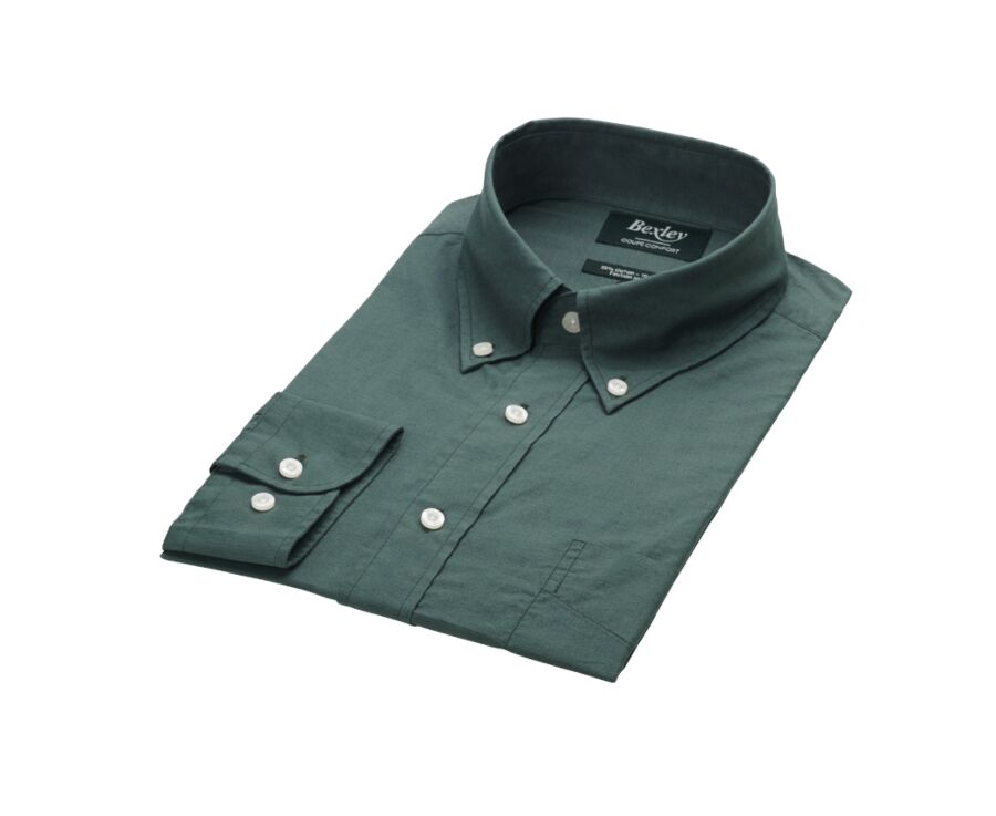 Chemise manches longues coton et lin Vert foncé - COLTEN
