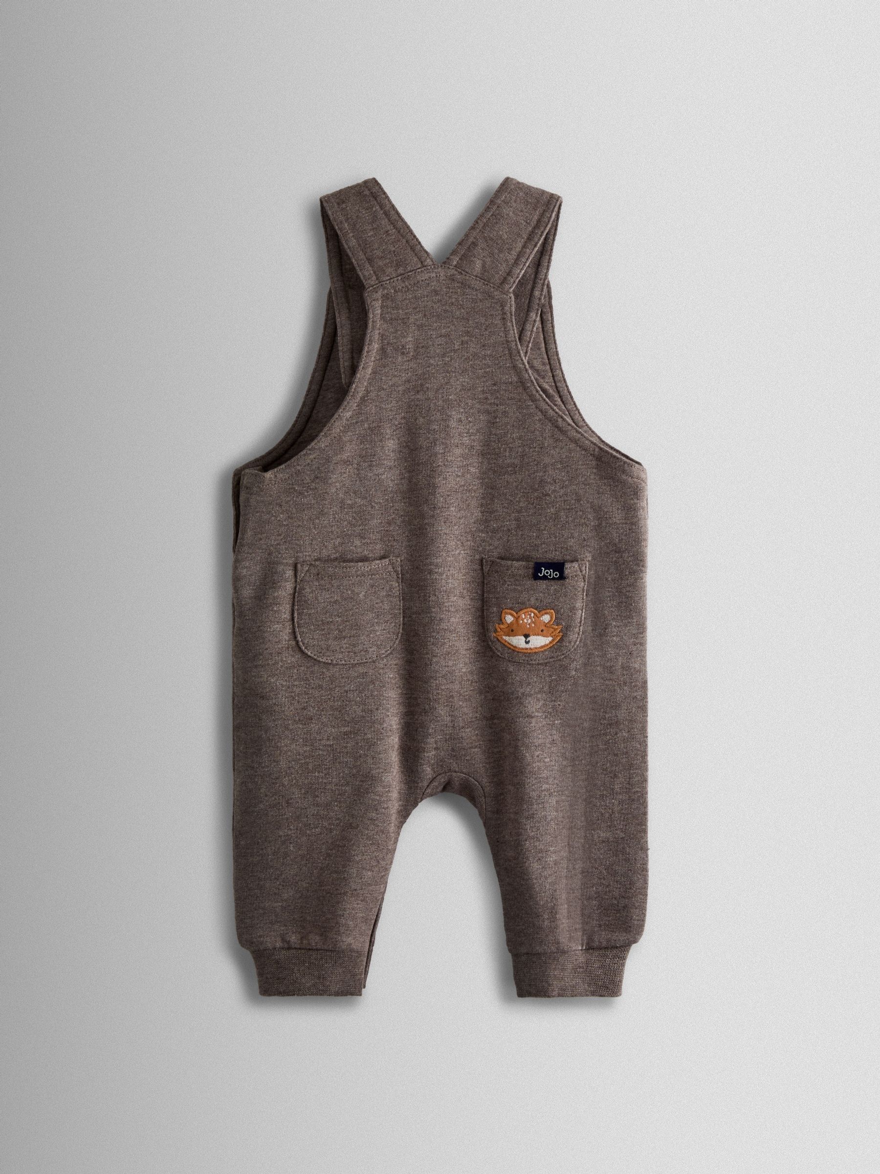 Mocha Brown Fox - JoJo Maman Bébé 2-delige set van tuinbroek met applicatie en top met print