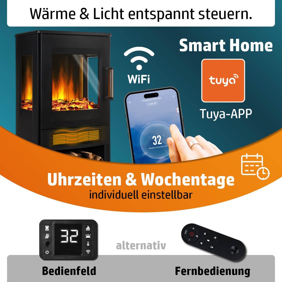 Elektrokamin | 2 Heizstufen | 900W - 2000W | viele Modelle | LED - 3D Flammeneffekt mit Farbwechsel | inkl. Fernbedienung Timer & Thermostat | Überhitzungsschutz | Magnus