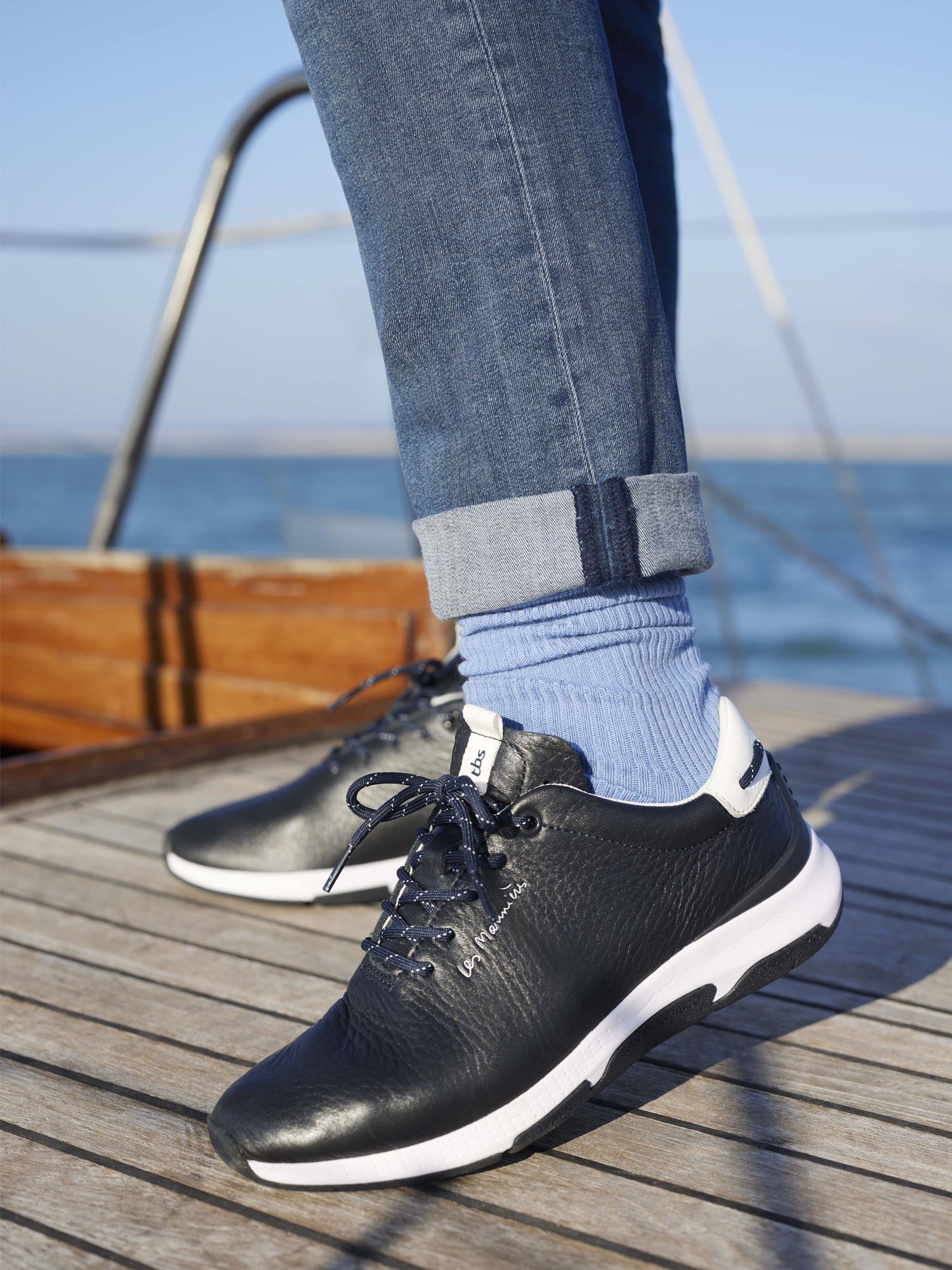 Tennis Femme Confort Cuir Bleu