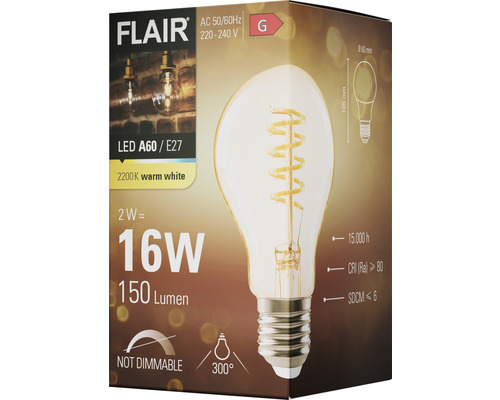 FLAIR LED Lamp A60 amber E27/2W(16W) 150 lm 2200K warm wit