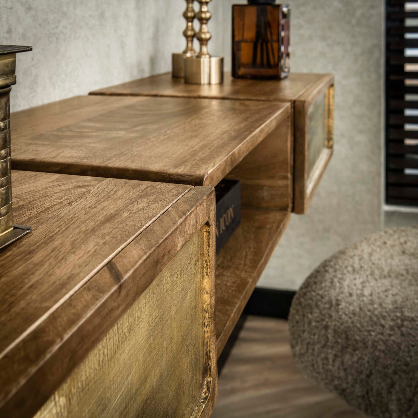 Giga Meubel - Sidetable Brass Hout - 123x30x15cm - Brass