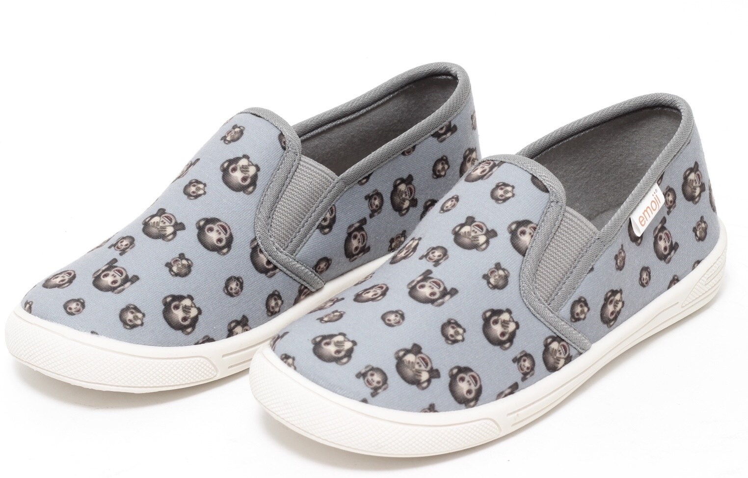Jungen Slipper Emoji Affe grau