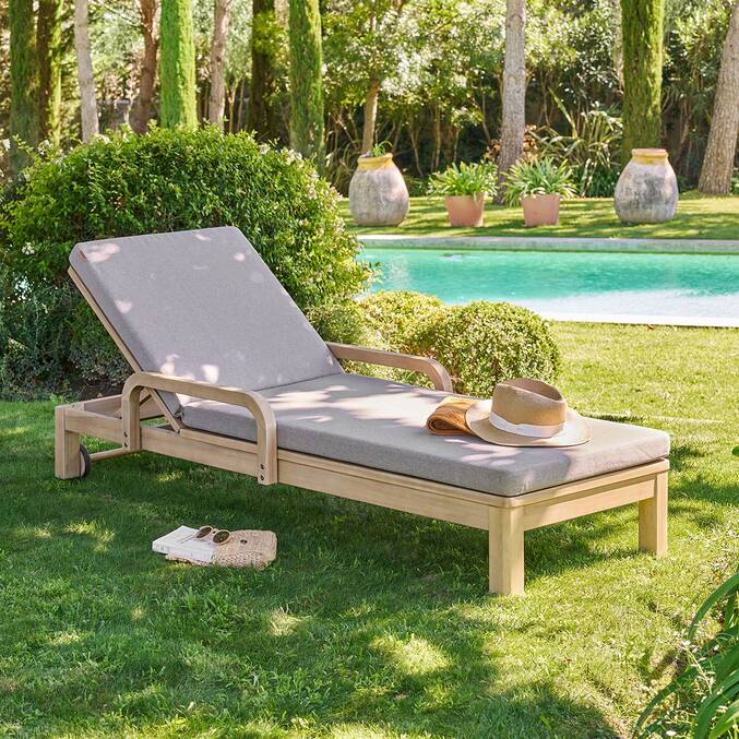 Lit de piscine PAPOUASIE Beige / Acacia