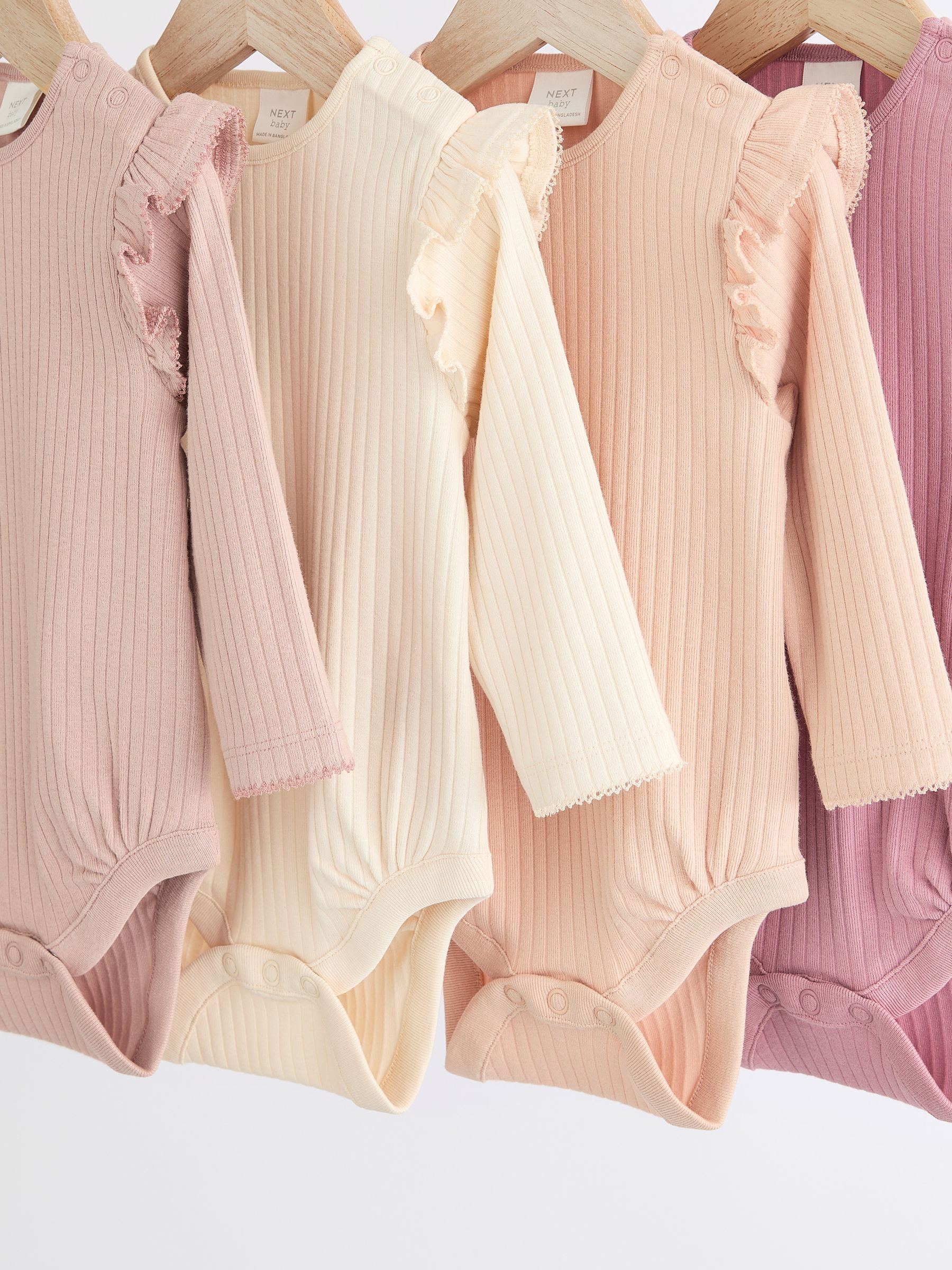 Roze/crème - Verpakking van 4 babyrompers met lange mouwen en ruches (0mnd-2jr)
