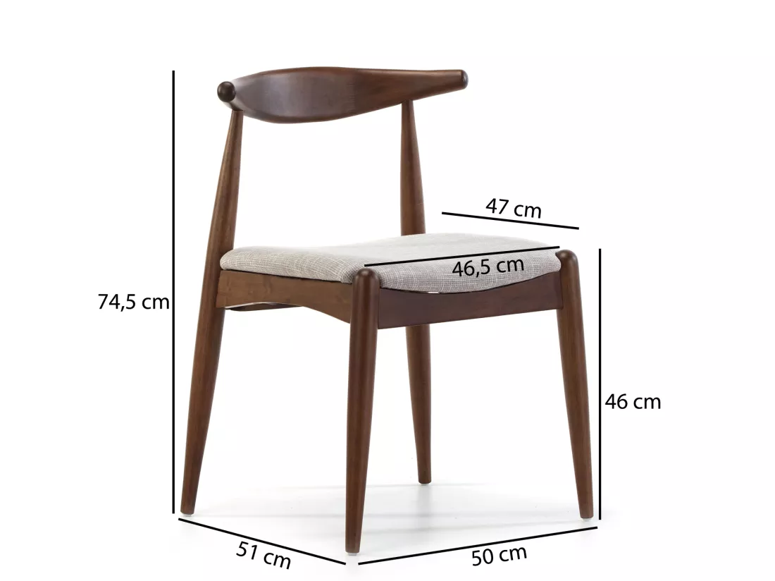 Pack 2 chaises Corzo, Couleur Noyer, Bois Massif, 52,5 cm x 50 cm x 74.5 cm
