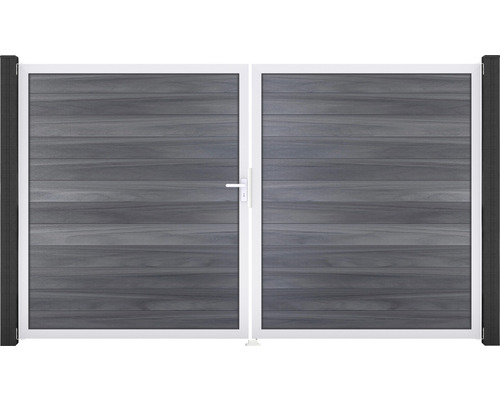 GroJa Flex dubbele poort, links, voorgemonteerd, zonder palen, aluminium frame, 300 x 180 cm, steengrijs