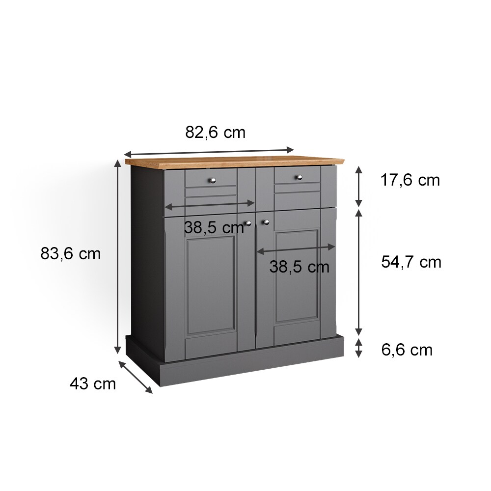 Vicco Kommode Mehrzweckschrank Wohnzimmermöbel Bergamo Grau Eiche Wohnzimmer Schrank 83x84 cm Vintage Ablage Schublade Schranktür Wohnzimmermöbel