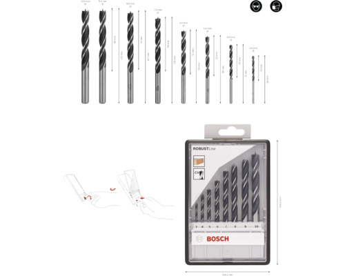 Bosch Robust Line houtborenset, 3-10mm, 8-delig.