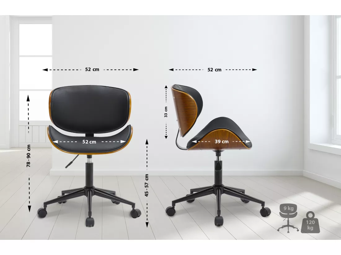 Chaise de bureau - Similicuir & Métal noir mat - Noir - Sammy