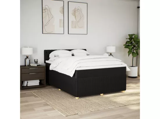 Sommier à lattes de lit avec matelas Noir 160x200 cm Tissu
