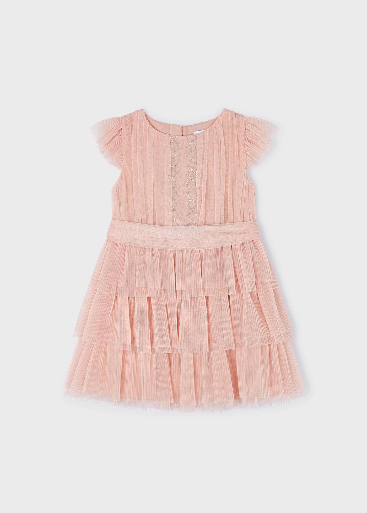 Vestido nude de tule plissado para meninas