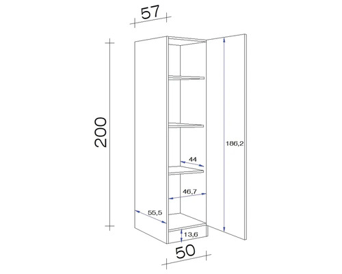 Flex Well Capri voorraadkast, BxDxH 50 x 57 x 200 cm, matzwart, anti-vingerafdruk, gedemonteerd, scharnier omkeerbaar (links of rechts te monteren)