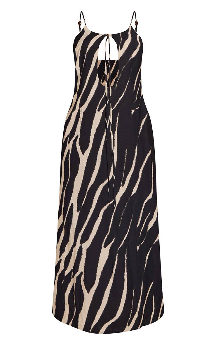 Noir Robe Maxi À Imprimé Zèbre Monochrome Avec Perles