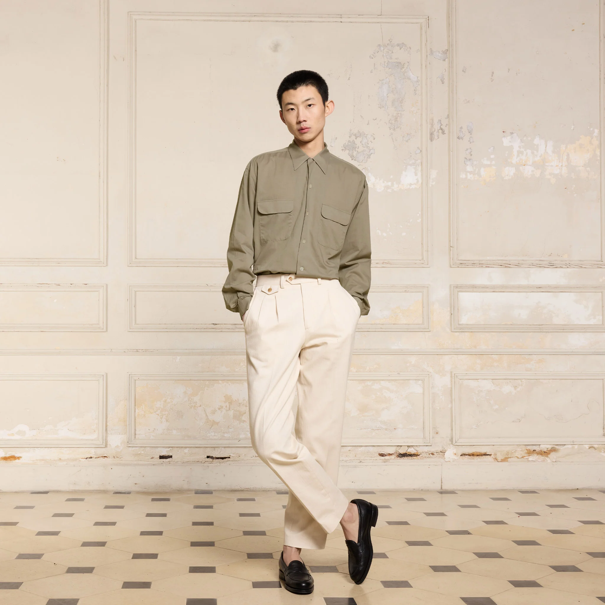 Taupe cotton muslin shirt