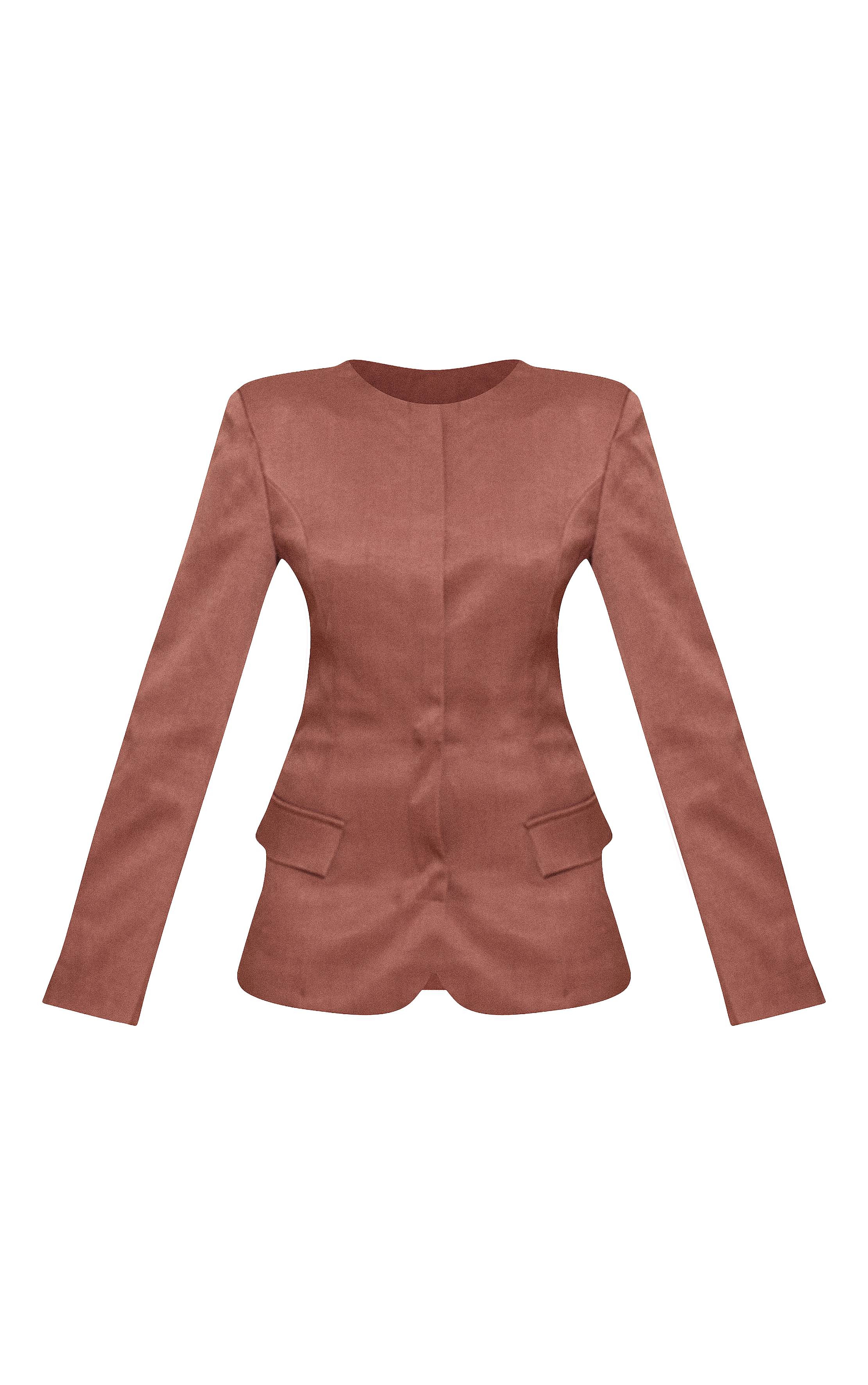 Marron Blazer Boxy Sans Col À Taille Cintrée