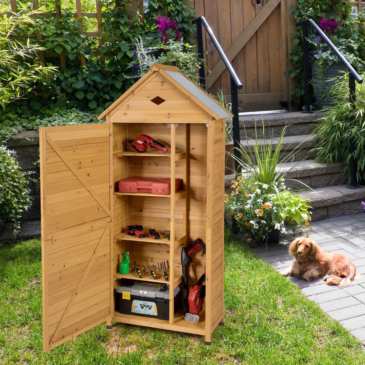 Abri de Jardin Extérieur à 5 Etagères Cabane Verrouillable en Bois de Sapin Toit en Tôle Galvanisée - Lidl-Manfred