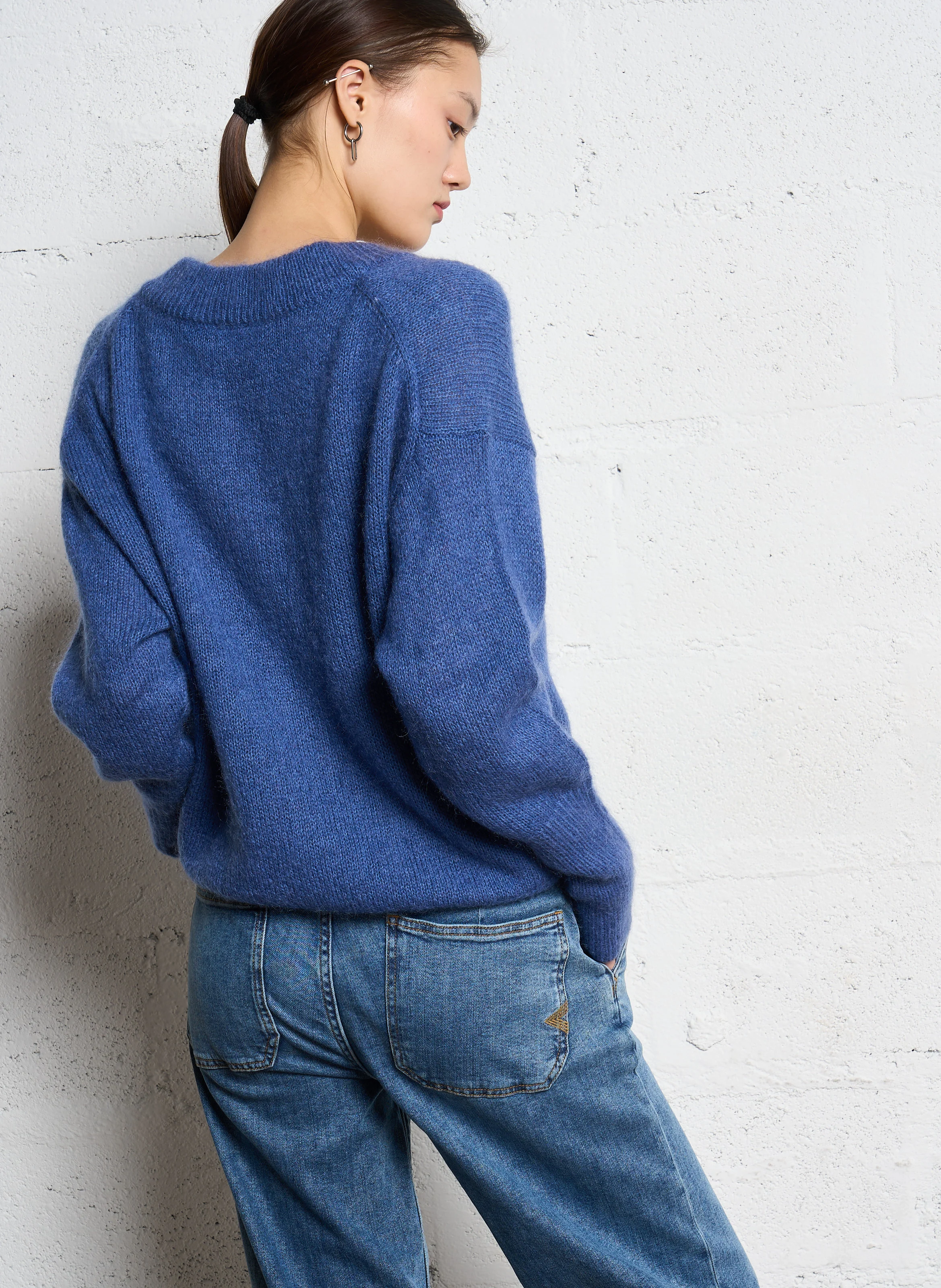 LORE - Pull ample col V en laine et soie | Jean Stone