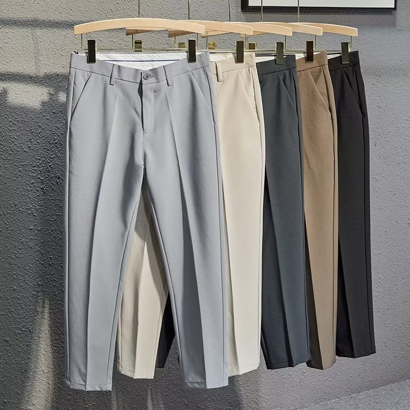 Femilina - Mid Rise Plain Cropped Tapered Dress Pants