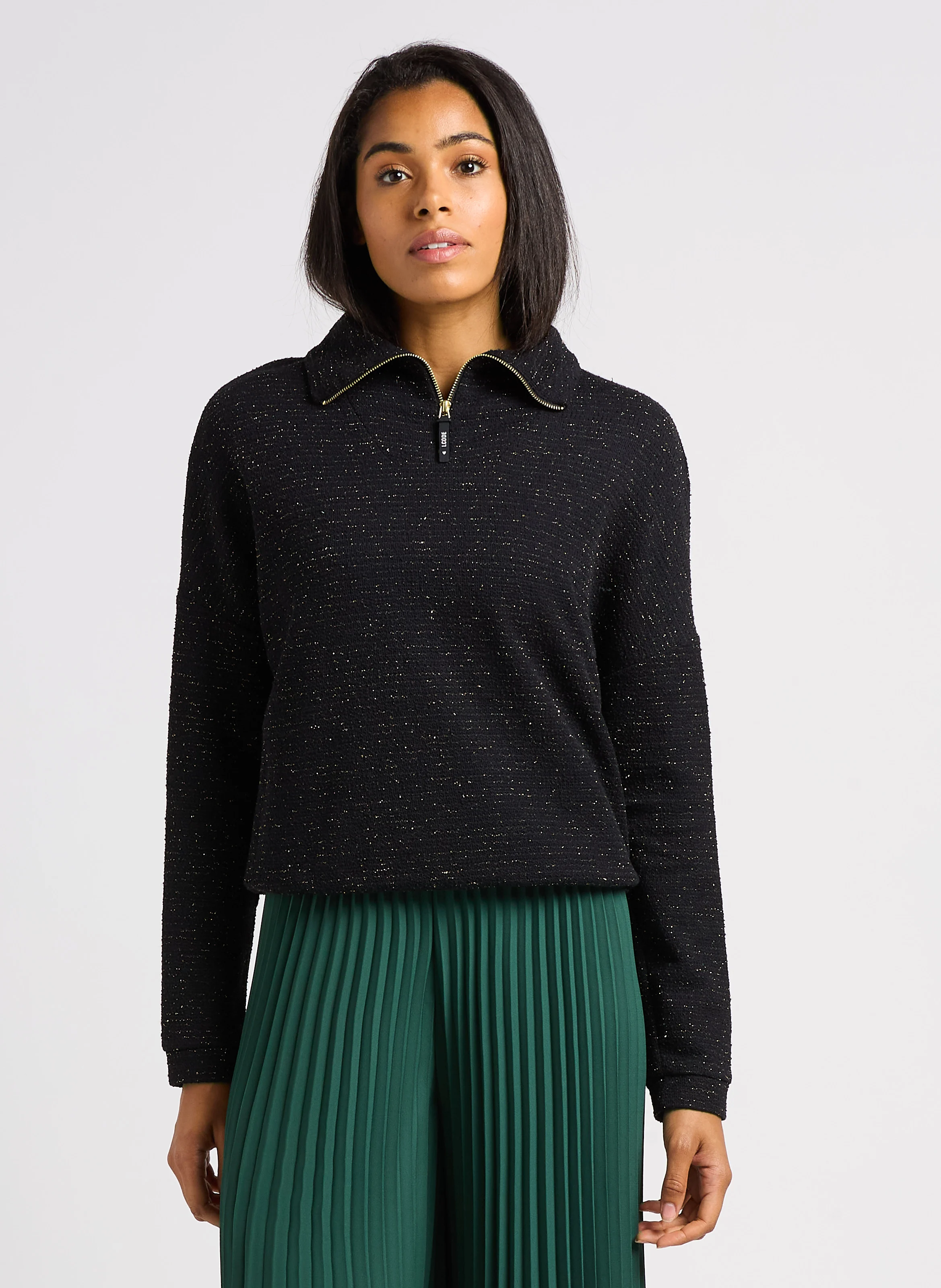 Sweat oversize col montant en coton mélangé | Noir